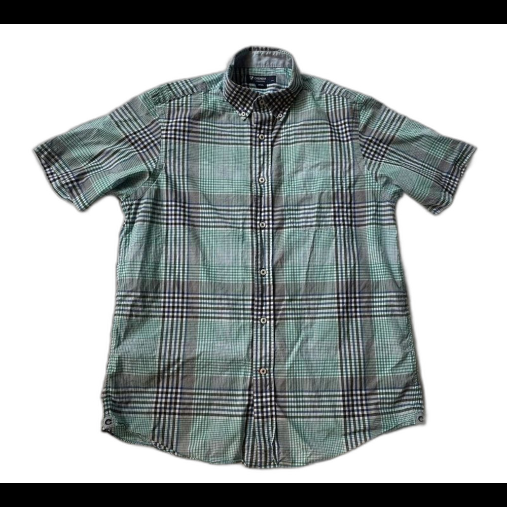 Cremieux Collection Shirt Men Size M Green Plaid Button Up Short Sleeve